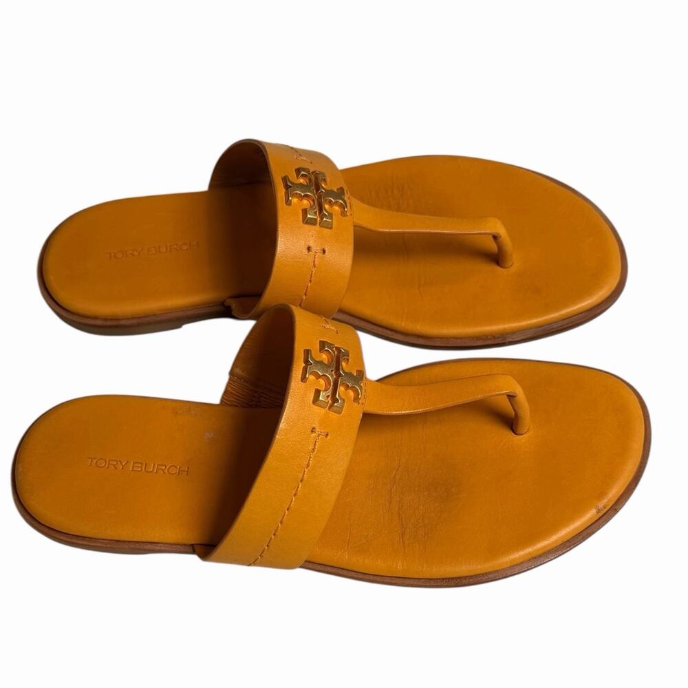 Tory Burch Orange and Gold MINI EVERLY FLAT SANDAL size 7.5 - Picture 9 of 10
